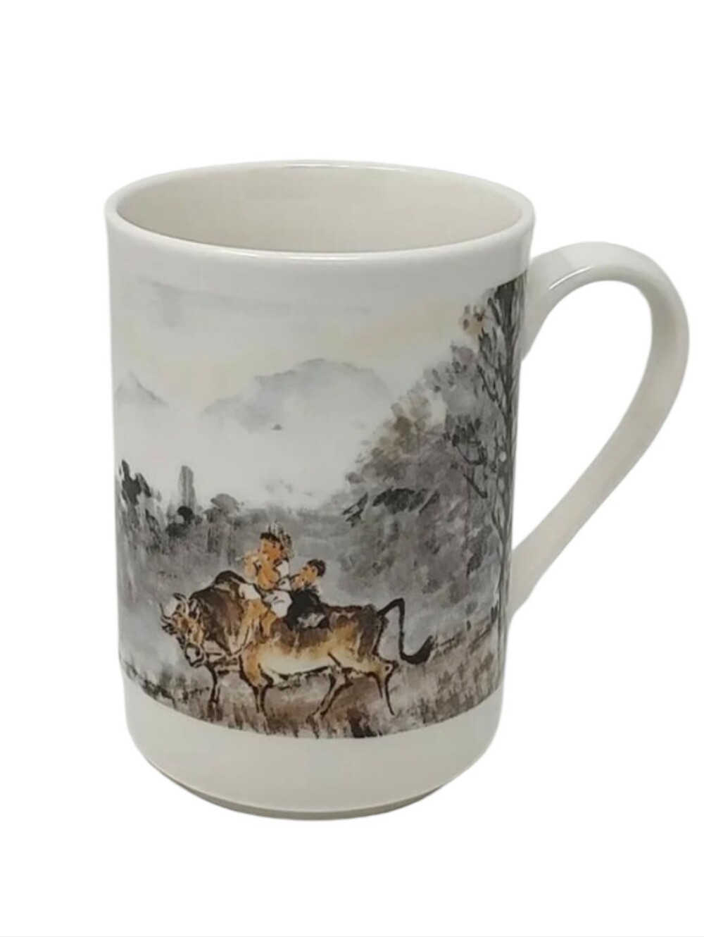 BOSSIGI Korean Fine China Mug Boy on Cow Riding Ox Asian Watercolor Coffee Cup